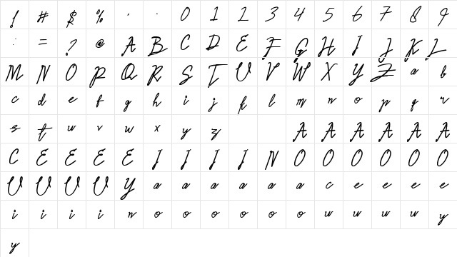 Aquilla Regular Character Map