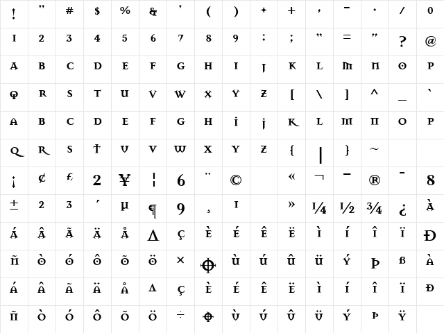 MasonSerifSuperBold Regular Character Map