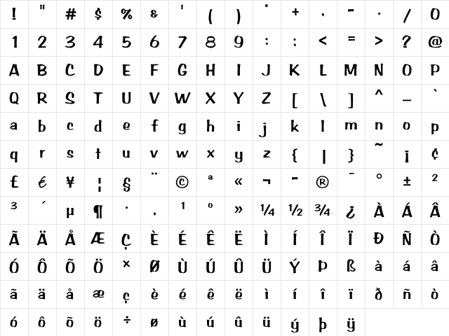 Arab Brushstroke LT Std Regular Character Map