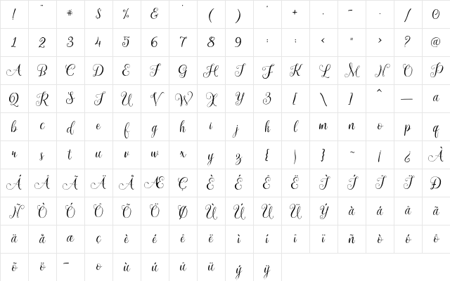 arabella Italic Character Map arabella Italic Character Map