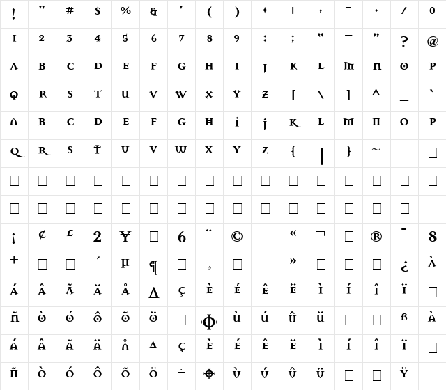 MasonSuper Bold Character Map