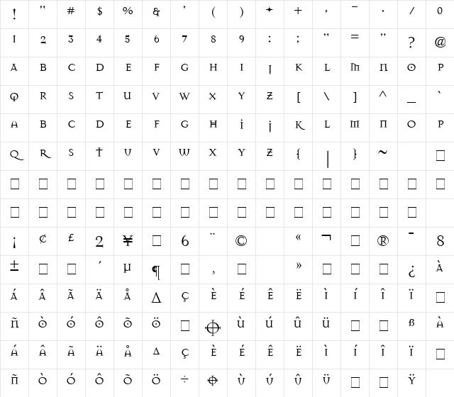 MasonSuper Medium Character Map