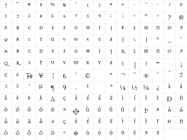 MasonSuper Regular Character Map