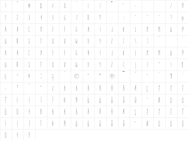 Aracne Ultra Condensed Light Ultra-condensed Light Character Map Aracne Ultra Condensed Light Ultra-condensed Light Character Map