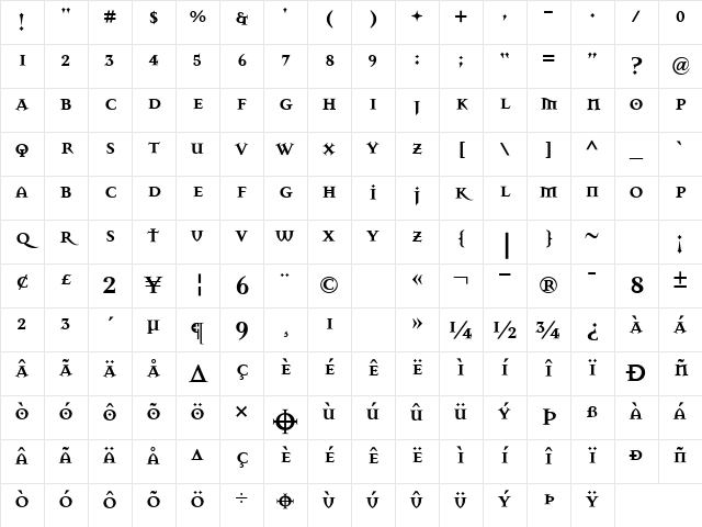 MasonSuper Bold Character Map