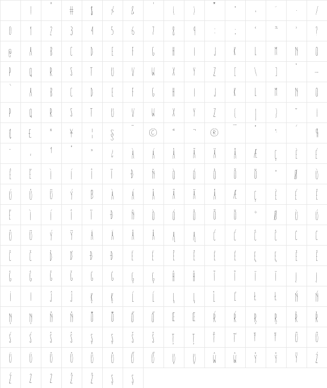 Aracne Ultra Condensed Light Ultra-condensed Light Character Map