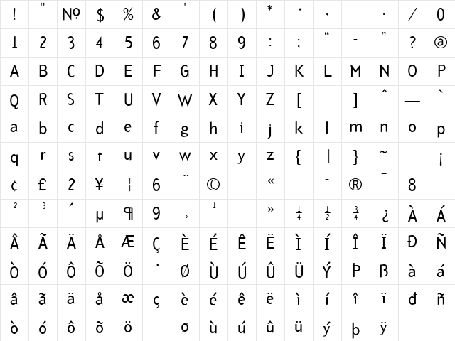 ArbitraryRegular Medium Character Map