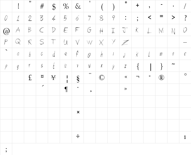 Arcade Book Regular Character Map