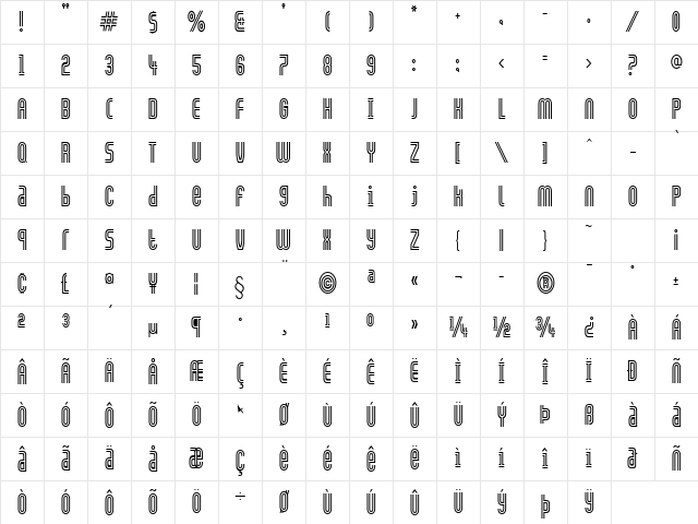 Arch-Condensed Normal Character Map
