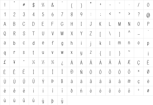 Arcon Condensed Regular Character Map