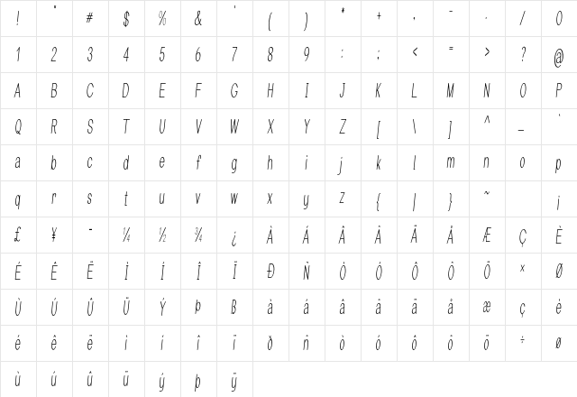 Arcon Extra-condensed Italic Character Map Arcon Extra-condensed Italic Character Map