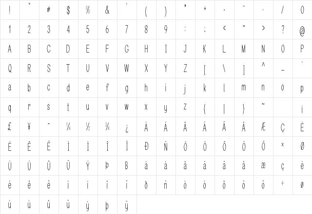 Arcon Extra-condensed Regular Character Map