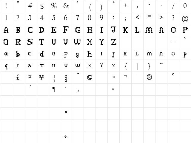 ARCUTYPE SV Regular Character Map