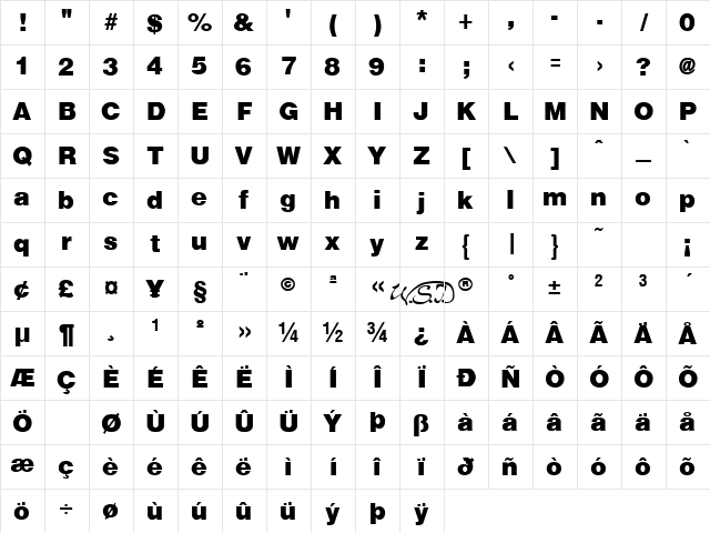 Arena Black Regular Character Map