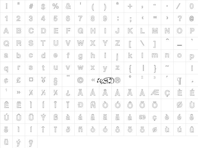 Arena Outline Regular Character Map
