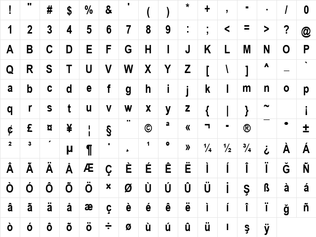 Arial Narrow Bold Character Map Arial Narrow Bold Character Map