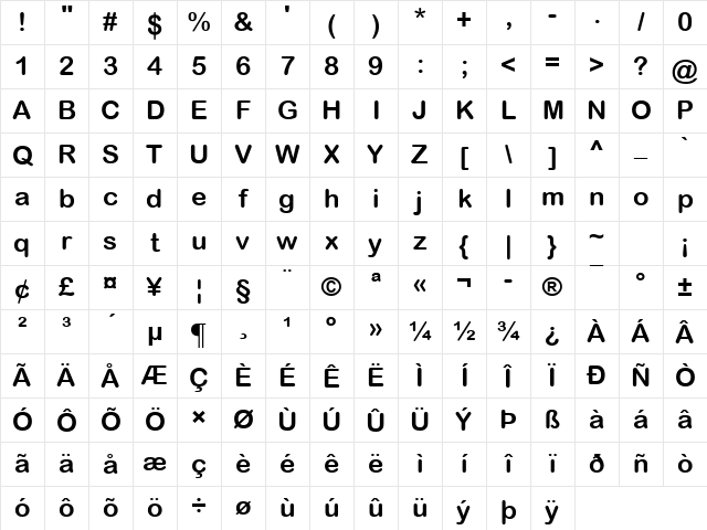 Arial Rounded MT Bold Regular Character Map