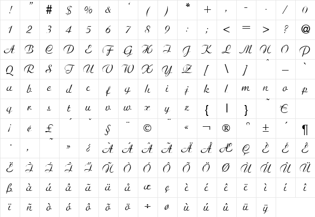 Arioso Normal Character Map