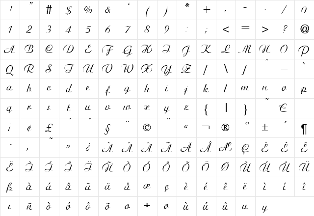 Arioso Normal Character Map