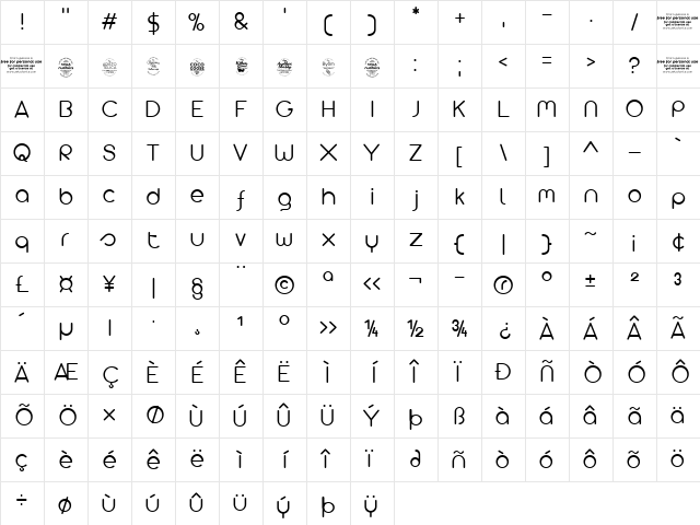 Arista 2.0 Alternate Light Regular Character Map