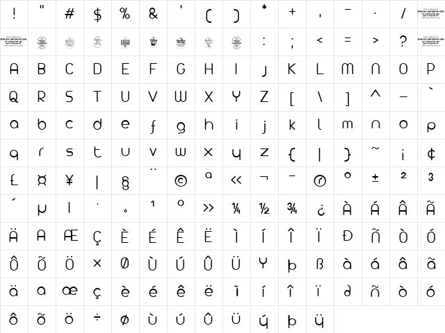 Arista 2.0 Light Regular Character Map