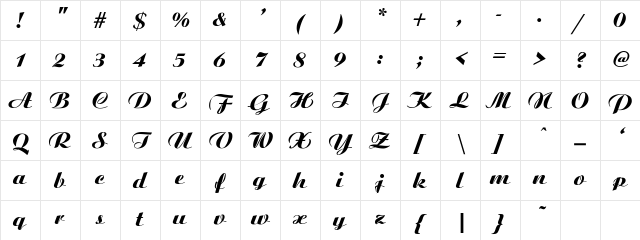 Ariston-ExtraBold Italic Character Map