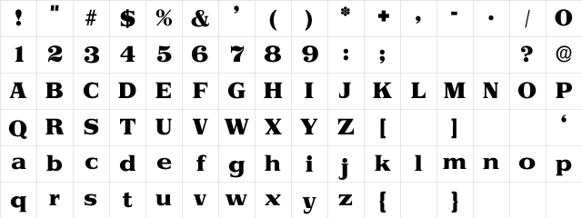 Arkwright Regular Character Map Arkwright Regular Character Map