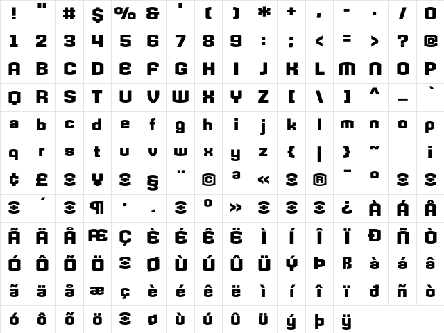 Armada Bold Character Map