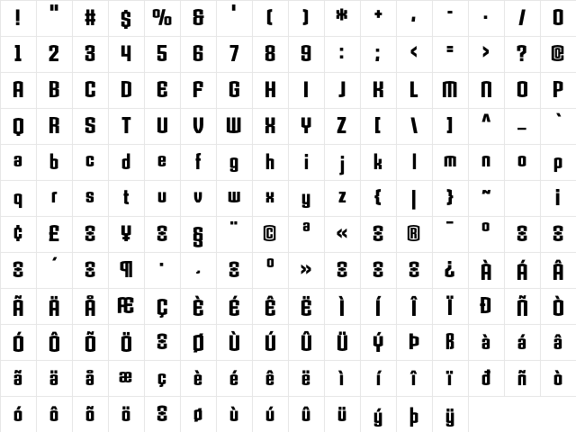 Armada BoldCondensed Character Map