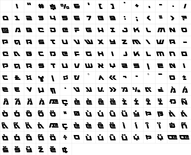 Armed Lightning Leftalic Italic Character Map Armed Lightning Leftalic Italic Character Map