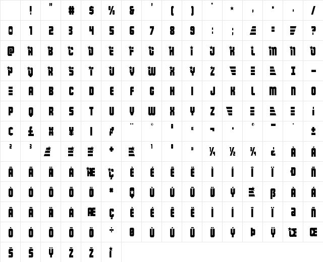 Army Rangers Condensed Condensed Character Map Army Rangers Condensed Condensed Character Map