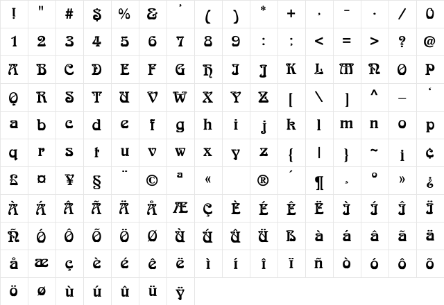 ArnoldBoecklin-ExtraBold Regular Character Map