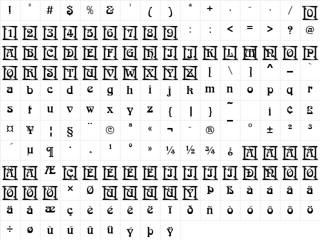 ArnoldBoeIniD Regular Character Map