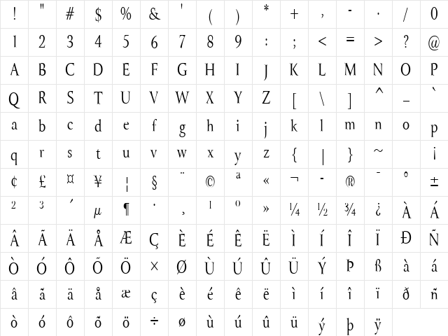 Array-Condensed Normal Character Map Array-Condensed Normal Character Map