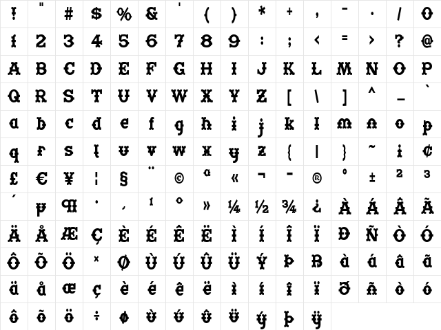 Arroyo Canyon Condensed Regular Character Map