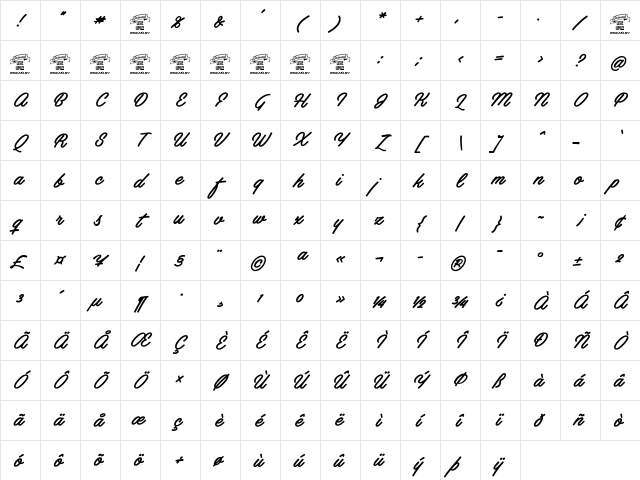 Artely Inks PERSONAL USE Regular Character Map