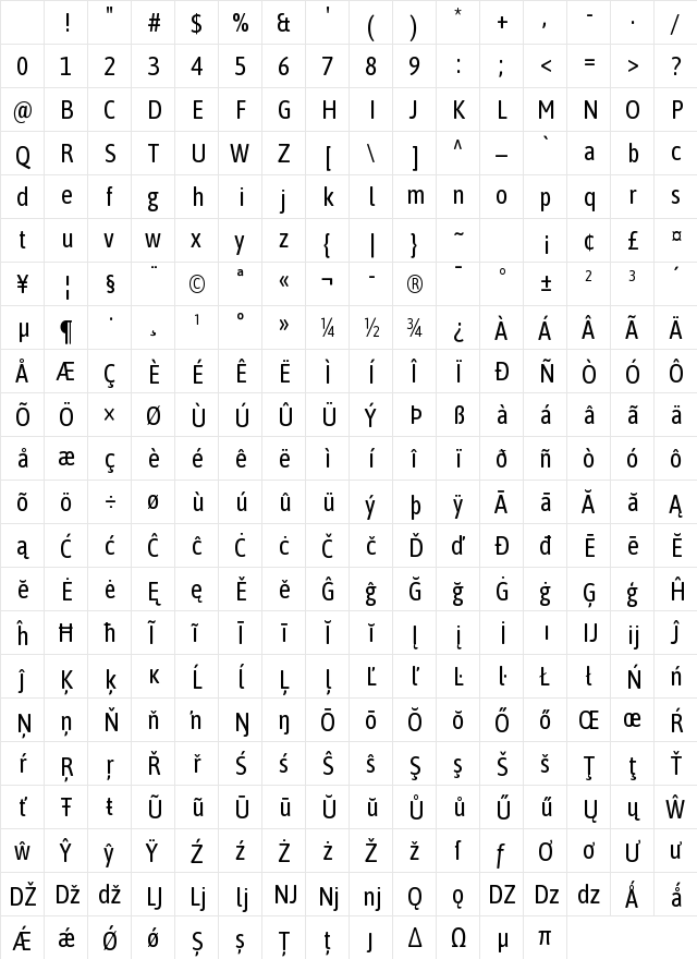 Asap Condensed VF Beta Regular Character Map