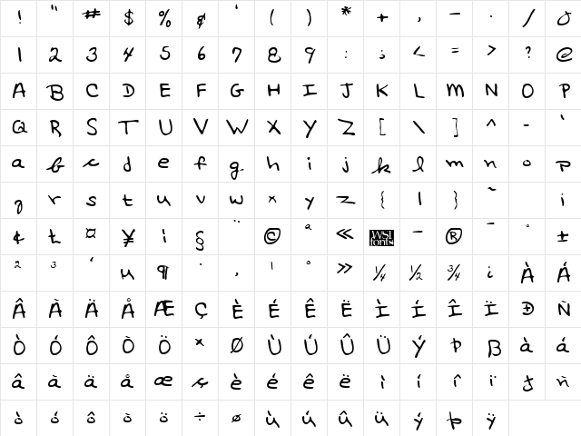 AshtonsHand Regular Character Map