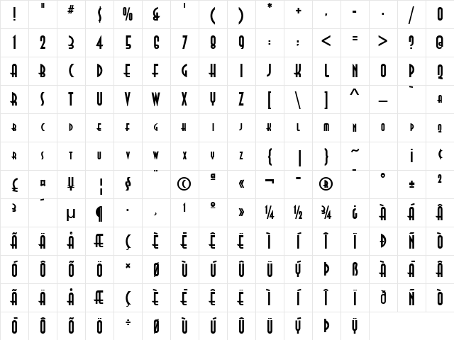 Asia Bold Character Map