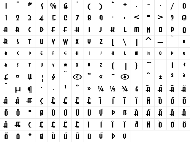 Asia-Extended Bold Character Map