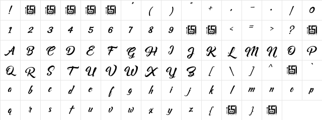 Asiyah Script Regular Character Map
