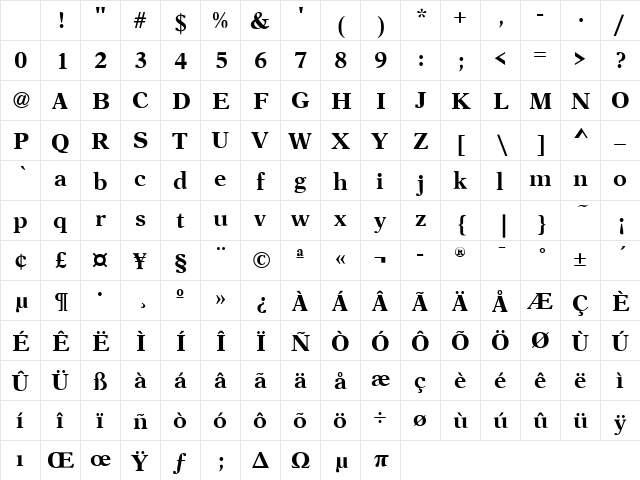 AsterEF Medium Character Map