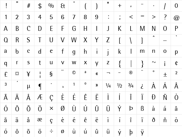 ATRotisSemisans Regular Character Map