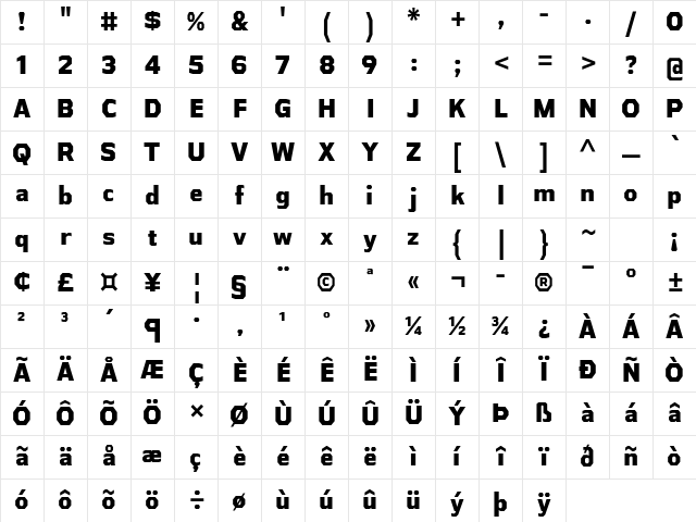Athabasca ExtraBold Character Map