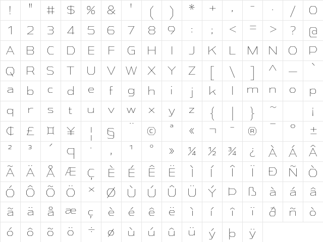 Athabasca ExtraLight Character Map Athabasca ExtraLight Character Map