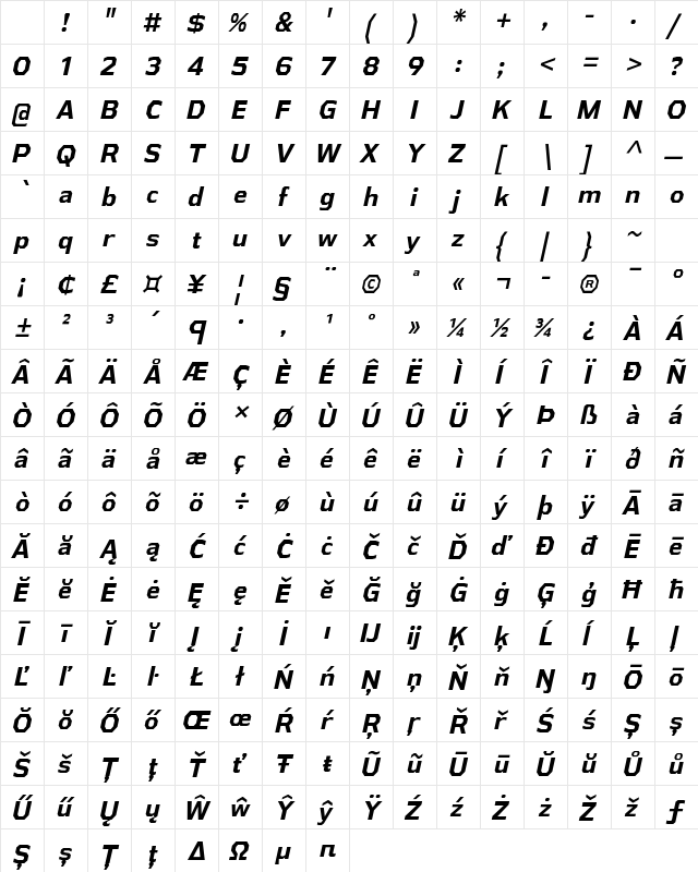 Athabasca Bold Italic Character Map Athabasca Bold Italic Character Map