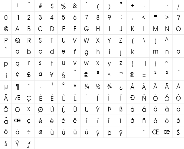 Atilla-Condensed Normal Character Map Atilla-Condensed Normal Character Map