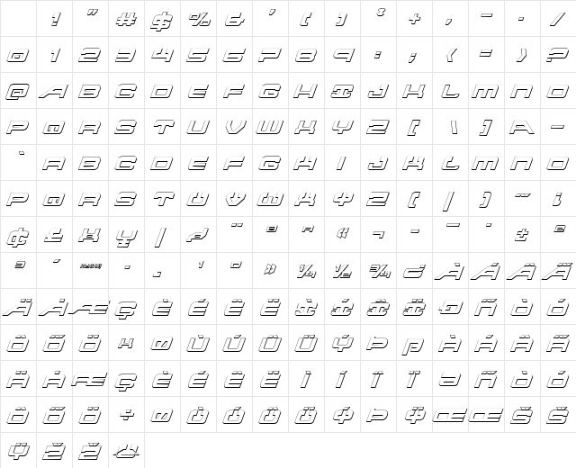 Atlantia 3D Italic Italic Character Map Atlantia 3D Italic Italic Character Map