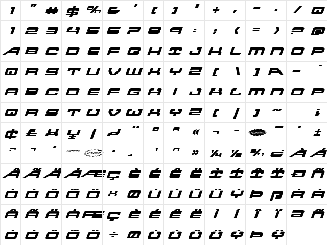 Atlantia Expanded Italic Expanded Italic Character Map