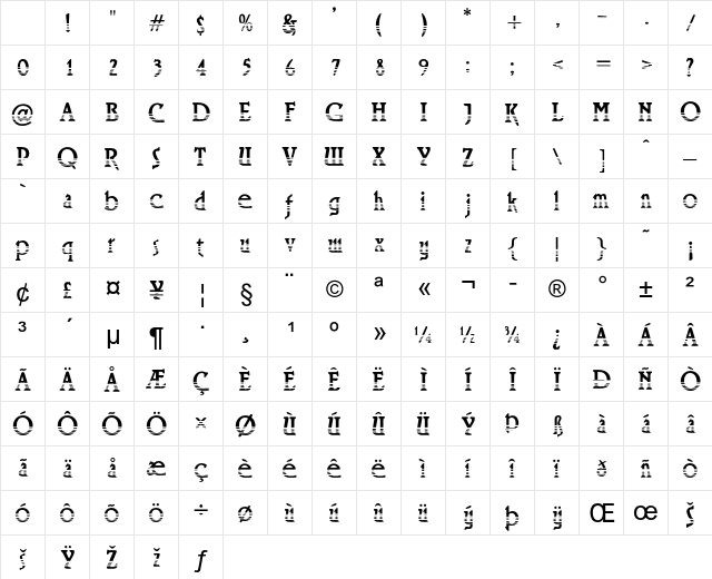Atlantia Regular Character Map
